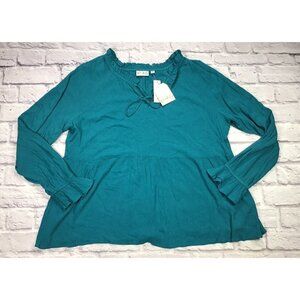 Wonderby Womens Size XL Teal Woven Peasant Blouse